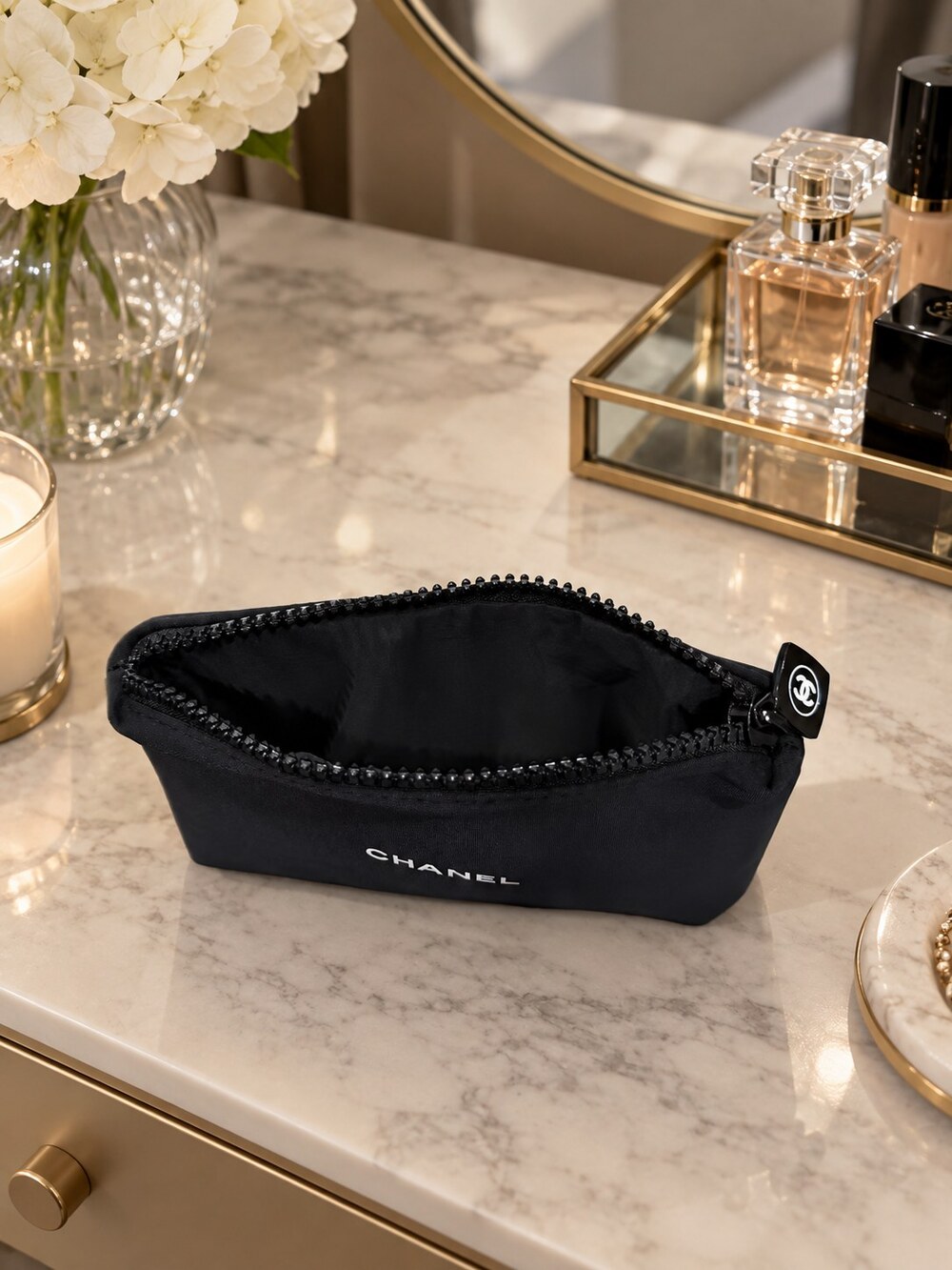 Chanel Black Zip Cosmetic Pouch | Travel Pouch - Picture 4 of 6